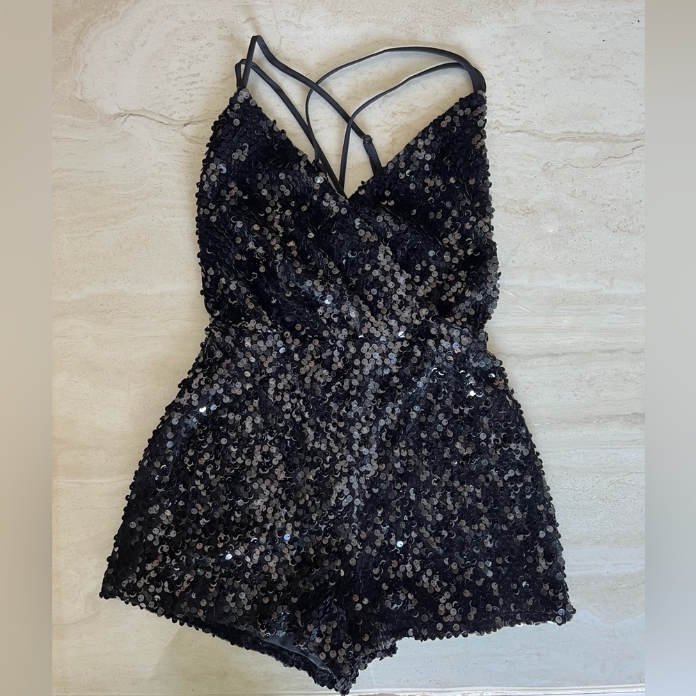 Black Sequin Romper - image 1